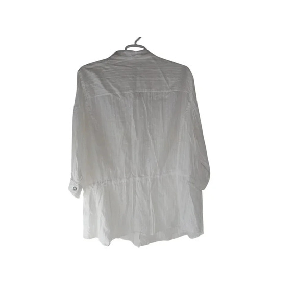 CJ Banks Womens Shirt Top White Button Up Drawstring Waist Cotton Size 5X Plus - Picture 2 of 10